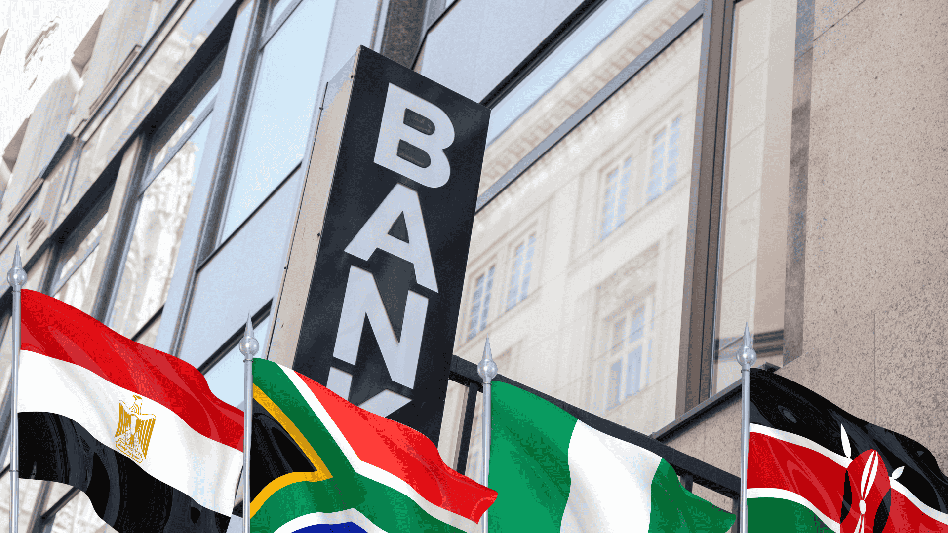 Bank sign with African flags