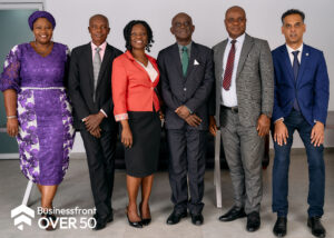 L-R: Zainab Adesola Oloyede, Human Resource and Administration Manager, Adeyemo Oluwole Zaccheus, Financial Controller, Adegoke Olufunke, Director of Finance, Theophilus Eniola Netufo, Group MD/CEO, Umukoro Victor Efetobore, Head of Audit, and Rakesh Gokhool, Hotel Manager, Sheraton Lagos Hotel.