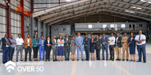 L-R: Michael O. Makinde (Head, Facility), Oluwadamilola Adeniji (Head, ICT), Emeka J. Odigbo (Head, Strategy & Document Control), Abolaji M. Egbejobi (Head, HR), Oluwatoyin A. Umesie (Head, Treasury), Akinfemi B. Akinniran (Quality Assurance Inspector), Talatu Inuwa (Executive Assistant CEO), Sunday Ikpechi (Head, Procurement), Bukola Adeyeye (Executive Assistant CFO), James E. Ominyi (Head, MRO), Imoleayo Adebule (Director, Flight Operations), Capt. Ado Sanusi (MD/CEO), Emmanuel Adeyeye (Technical Director), Kehinde Salami (Financial Controller), Barth C. Kenine (Technical Training Instructor), Sola D. Omoniyi (Head, Audit), Adebisi A. Kuku (Head, ATS), Rotimi Oluwasesin (Head, Security), Fatai A. Kazeem (Head, Financial Reporting), Chinyere A. Chikileze (Head, Commercial), and Peter A. Omata (Head, Ground Operation)