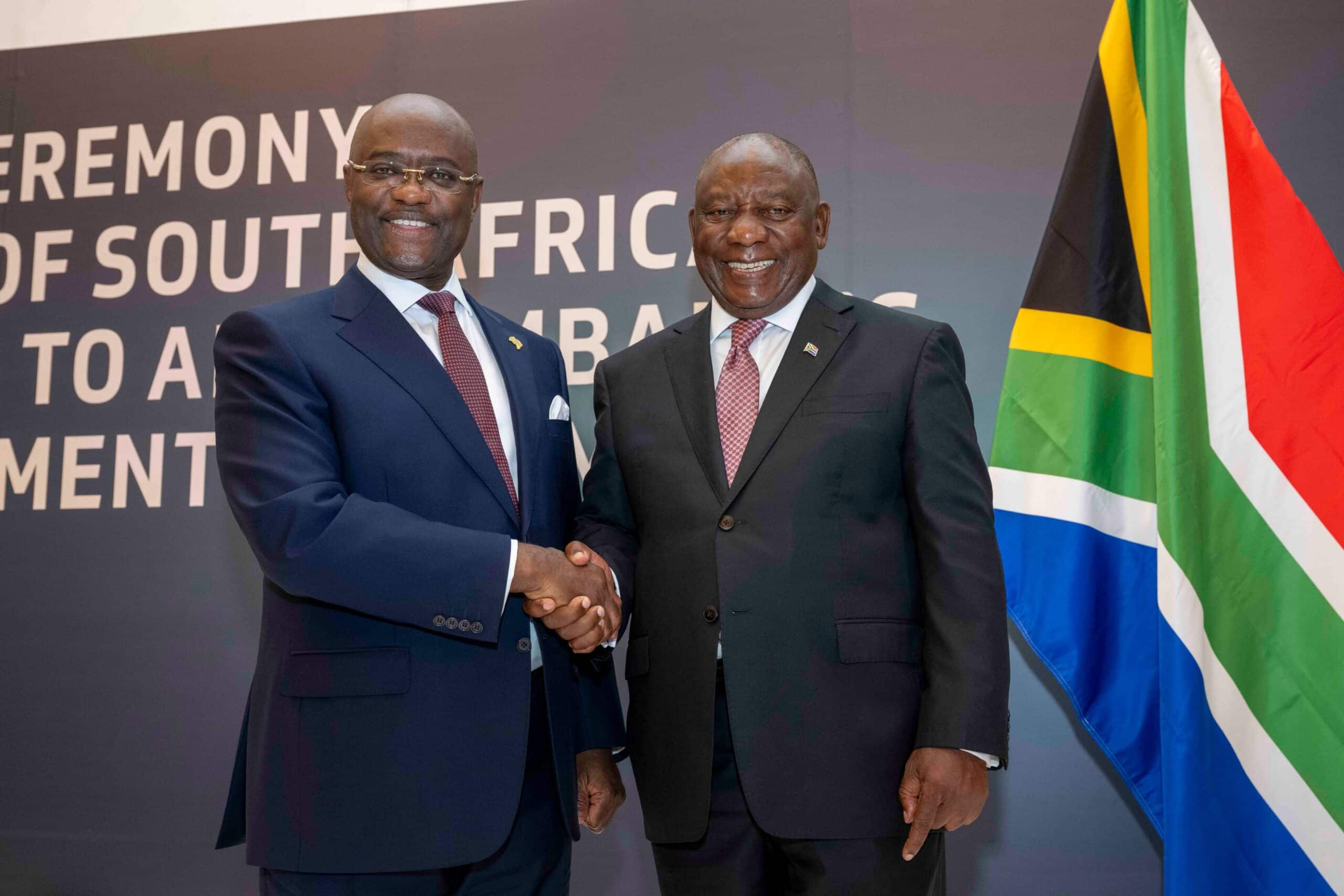 H.E. Cyril Ramaphosa, President of South Africa and Dr. George Elombi, President and Chairman of Afreximbank at the Country’s accession signing ceremony, marking the launch of a major Country Programme engineered to bolster the South African economy.